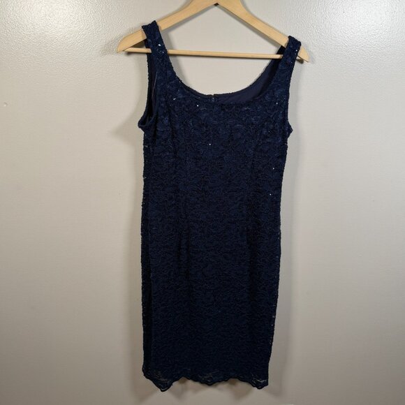 Alex Evenings Dress Jacket Size 8 Petite Navy Blue Sequin Lace Formal Wedding - Picture 8 of 11